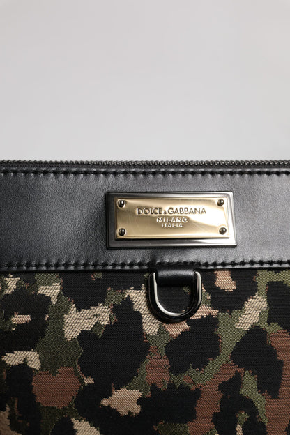 Bolso de mano Dolce & Gabbana con placa de logotipo y estampado de leopardo multicolor en jacquard