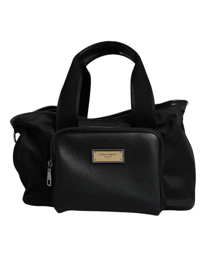 Bolso portamascotas Dolce & Gabbana negro con correa para el hombro y placa con logo