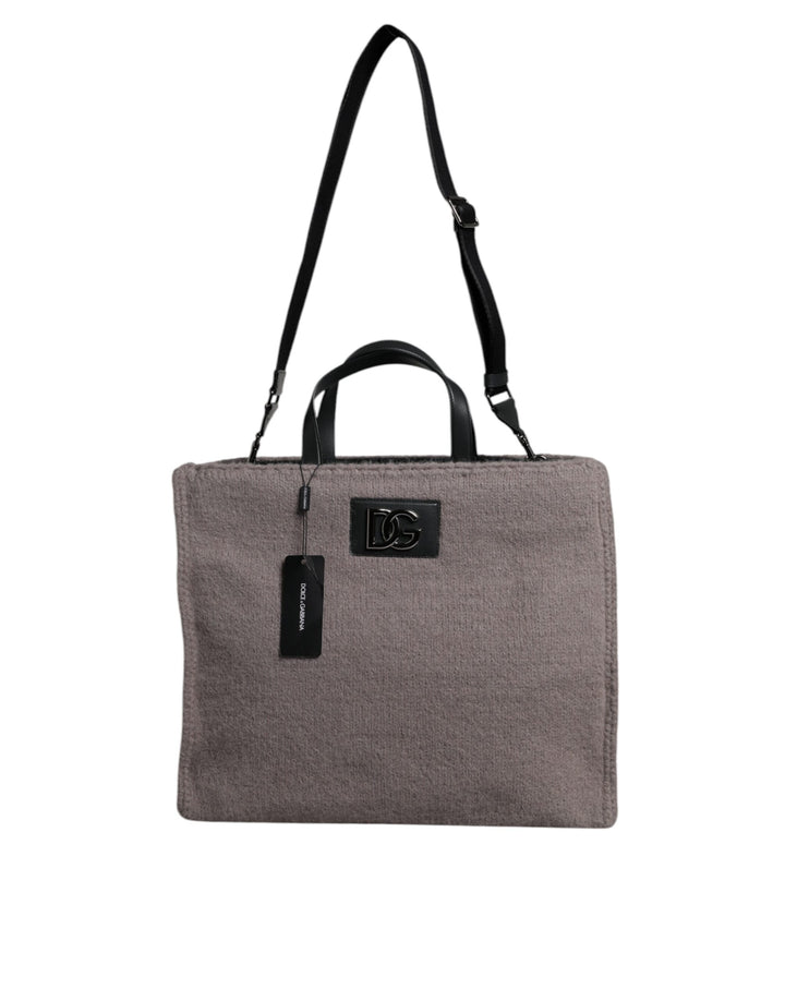 Bolso de hombro tote Dolce & Gabbana de lana de alpaca gris con placa del logo