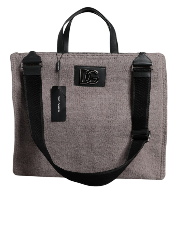 Bolso de hombro tote Dolce & Gabbana de lana de alpaca gris con placa del logo