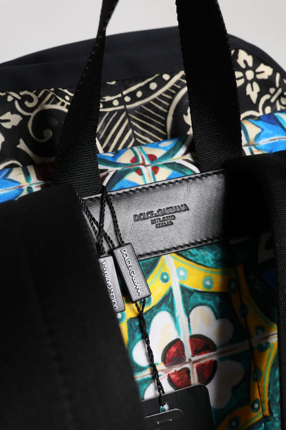 Mochila de nailon con estampado de mayólica multicolor Dolce & Gabbana