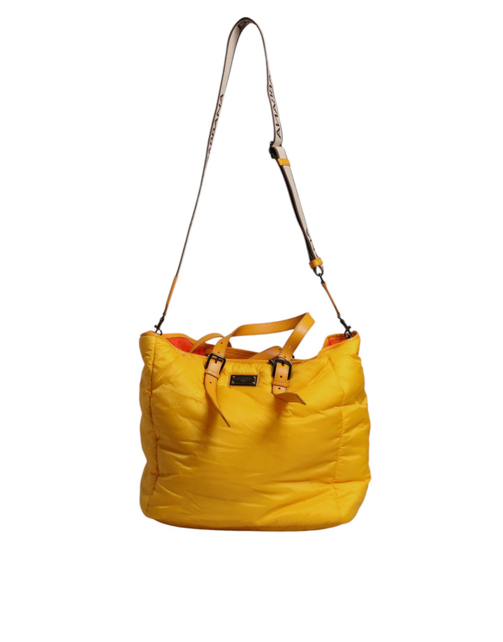 Bolso Duffle de Hombro Dolce & Gabbana de Nylon Amarillo Anaranjado con Placa del Logotipo