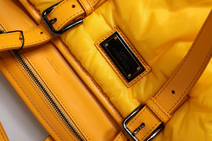 Bolso Duffle de Hombro Dolce & Gabbana de Nylon Amarillo Anaranjado con Placa del Logotipo