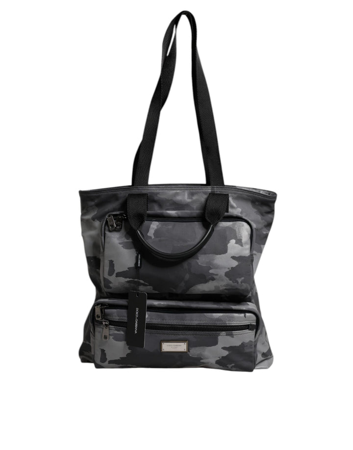 Bolso tote Dolce & Gabbana de algodón gris camuflaje con múltiples compartimentos