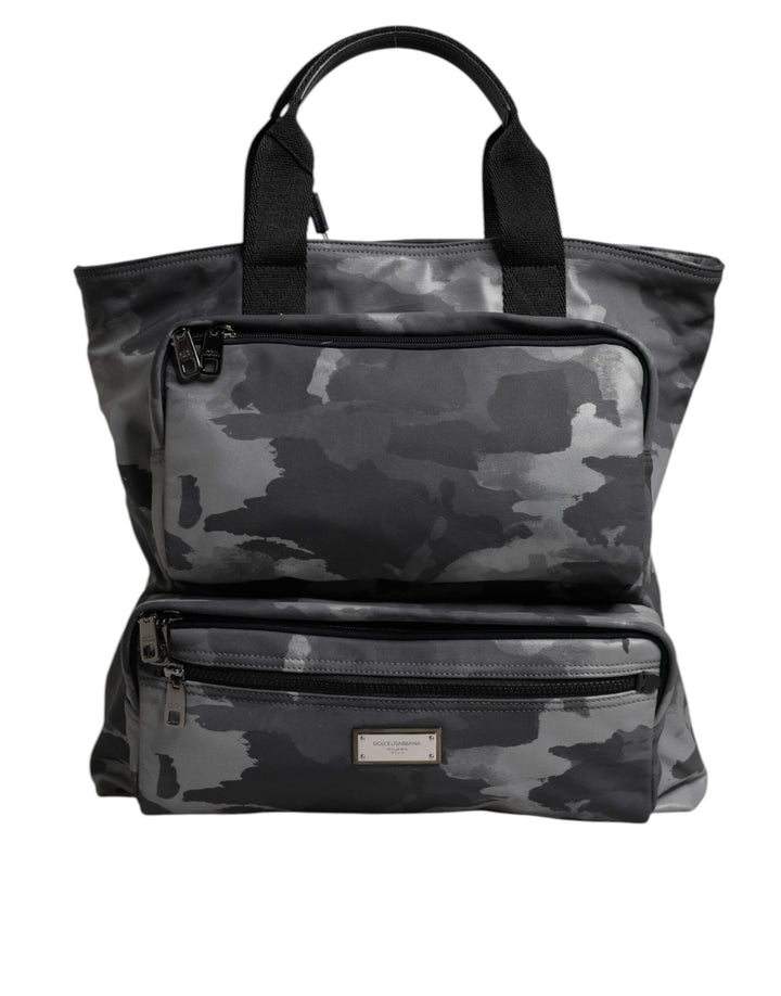 Bolso tote Dolce & Gabbana de algodón gris camuflaje con múltiples compartimentos