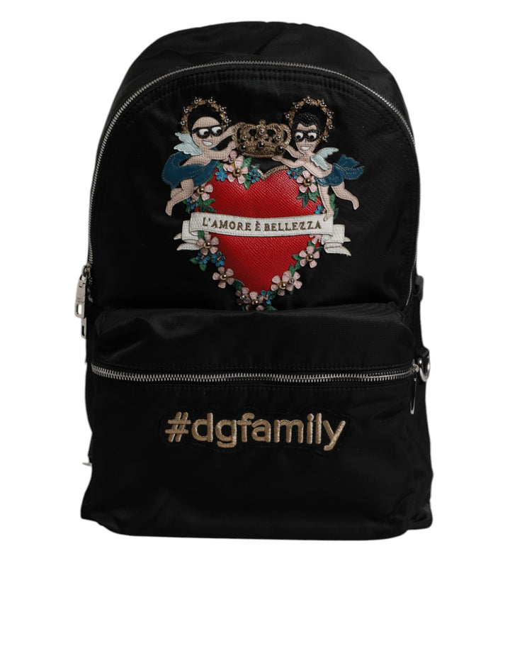 Mochila VULCANO con apliques #DGFAMILY en nylon negro de Dolce & Gabbana