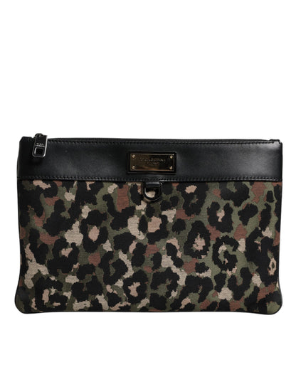 Sac pochette Dolce & Gabbana multicolore à motif léopard jacquard avec plaque logo