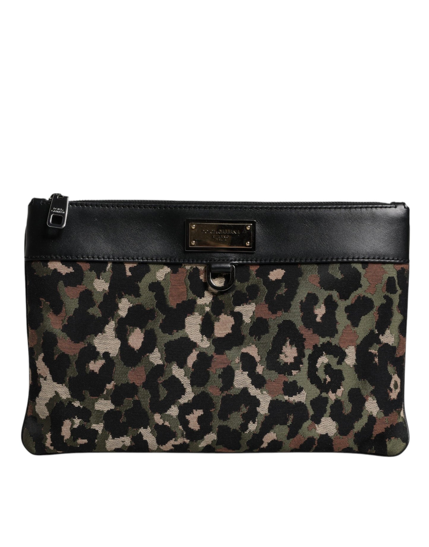 Sac pochette Dolce & Gabbana multicolore à motif léopard jacquard avec plaque logo
