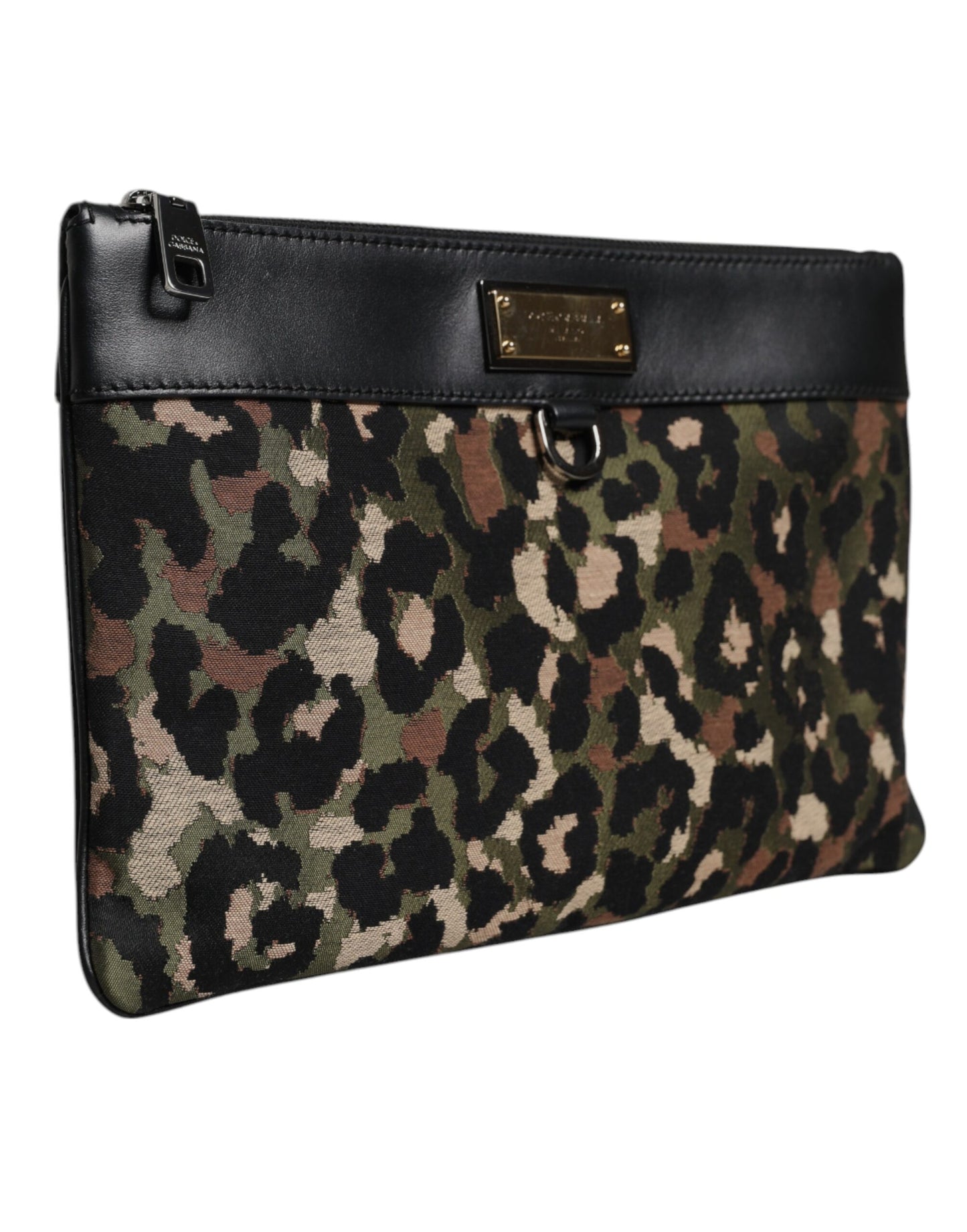 Sac pochette Dolce & Gabbana multicolore à motif léopard jacquard avec plaque logo