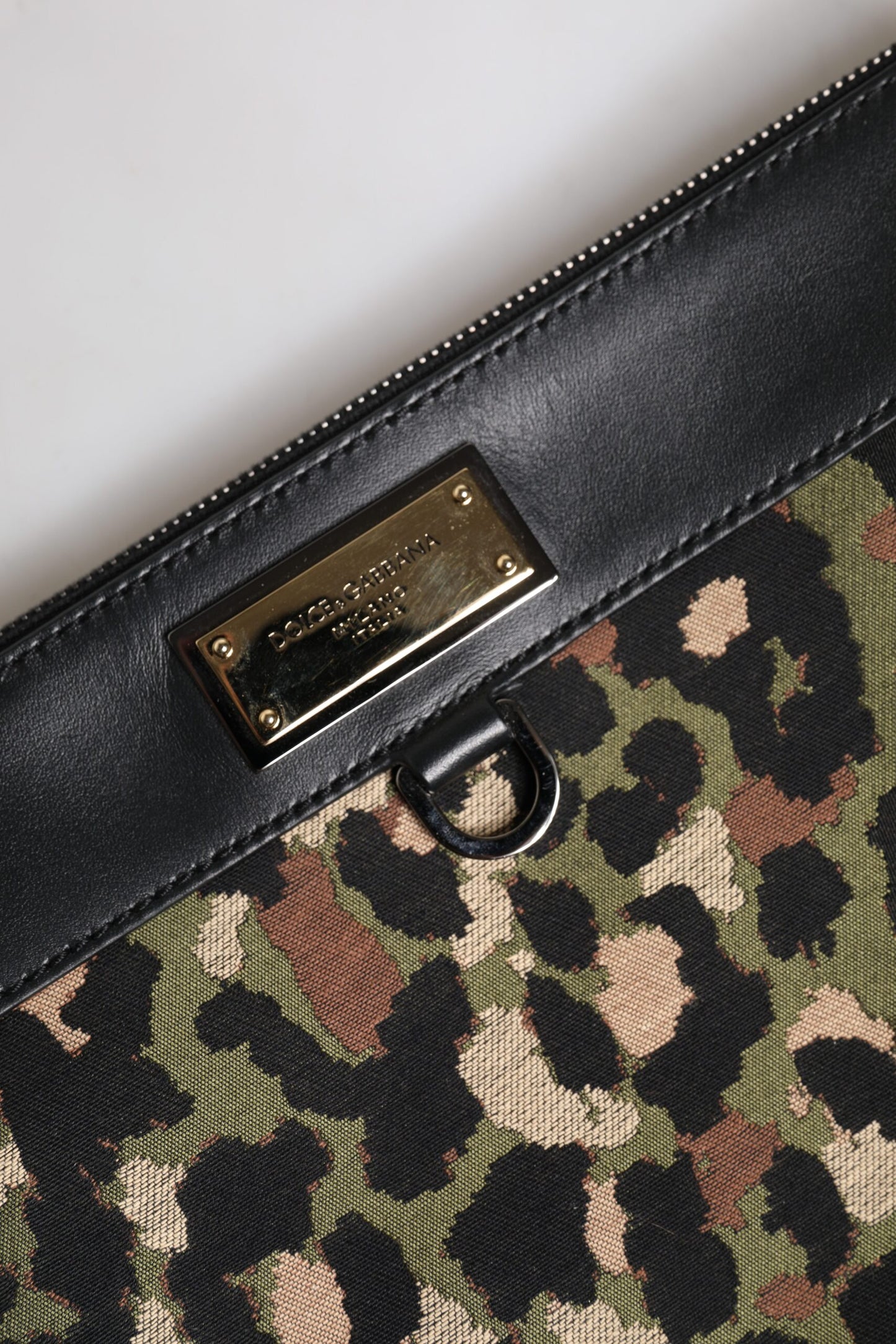 Sac pochette Dolce & Gabbana multicolore à motif léopard jacquard avec plaque logo