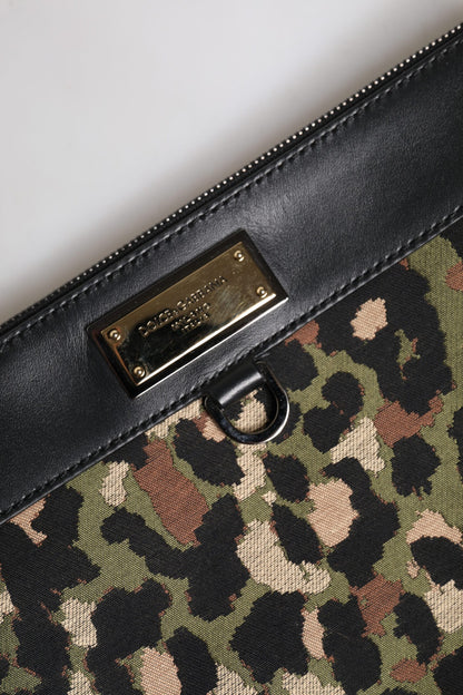 Sac pochette Dolce & Gabbana multicolore à motif léopard jacquard avec plaque logo