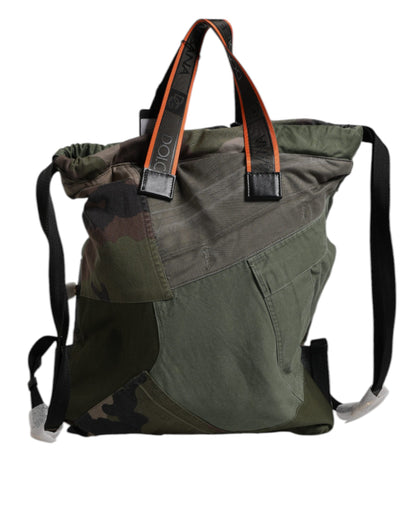 Dolce & Gabbana Military Green Patchwork Rucksack Backpack Bag