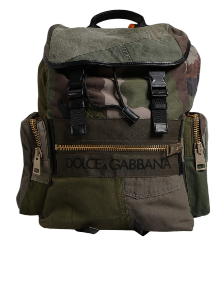 Mochila escolar Dolce & Gabbana verde militar con retales