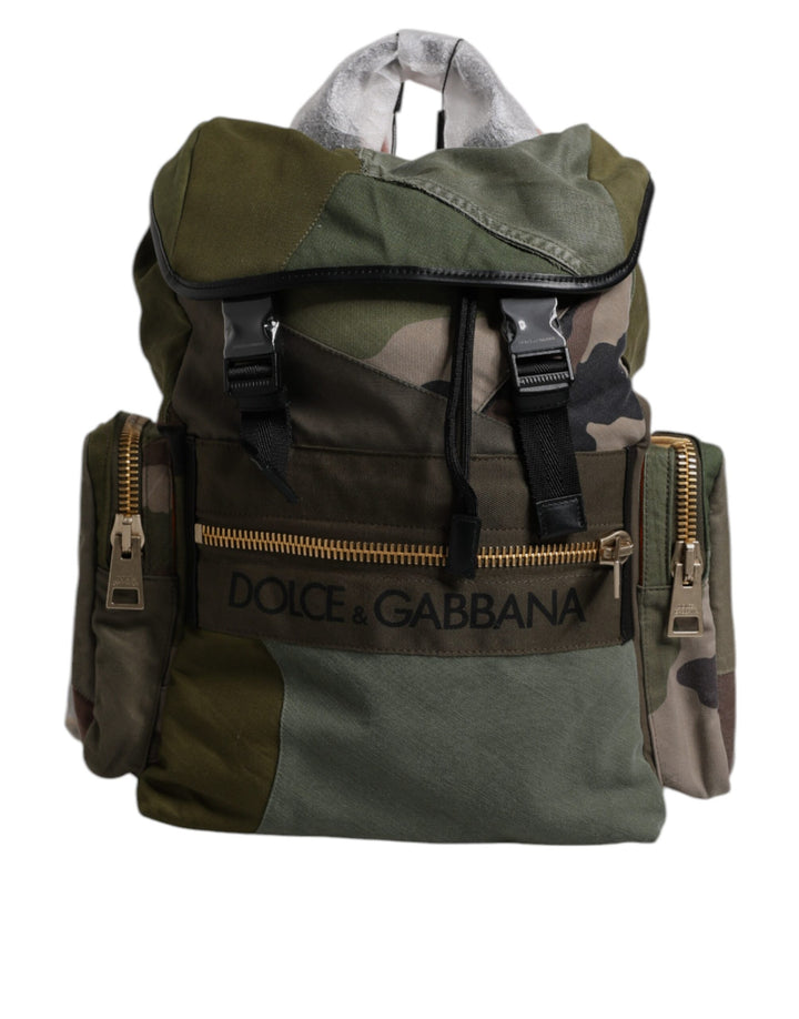 Mochila de viaje de patchwork en verde militar Dolce & Gabbana