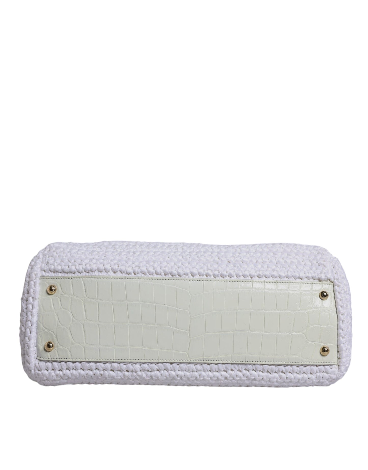 Dolce & Gabbana White Rafia Leather Top Handle Crossbody Bag