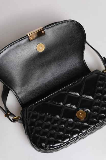 Versace Black Calf Leather Quilted Shoulder Strap Bag