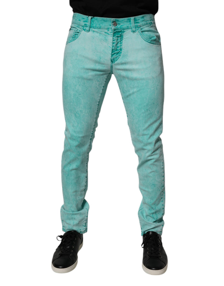 Dolce & Gabbana Vaqueros pitillo de hombre de algodón con estampado tie-dye verde