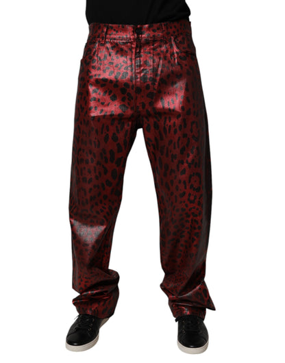 Jean droit homme en denim de coton Dolce & Gabbana rouge léopard