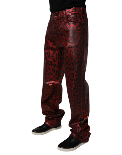 Jean droit homme en denim de coton Dolce & Gabbana rouge léopard