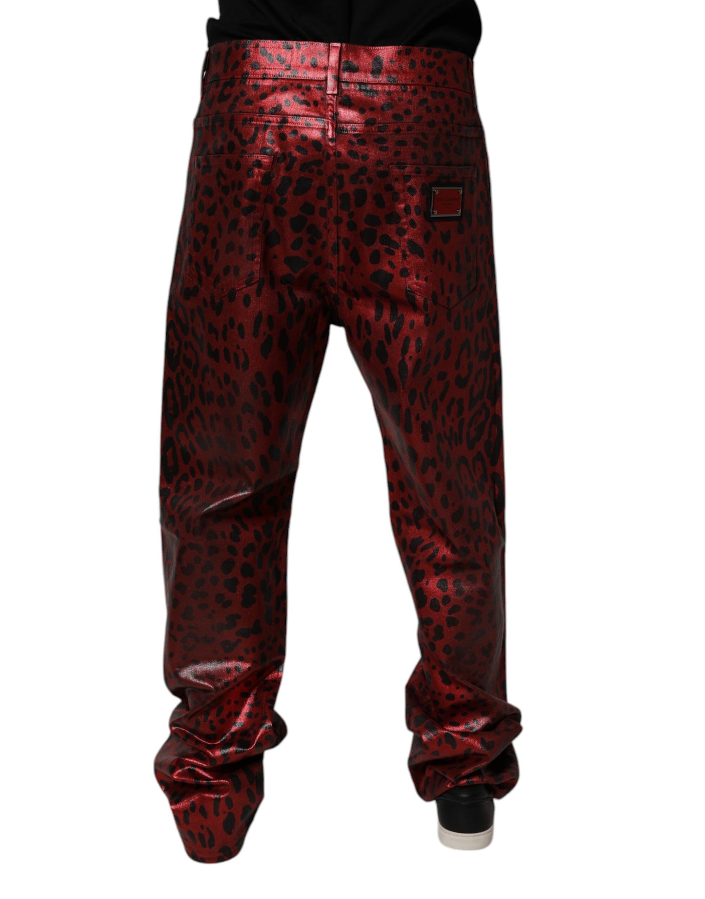 Jean droit homme en denim de coton Dolce & Gabbana rouge léopard