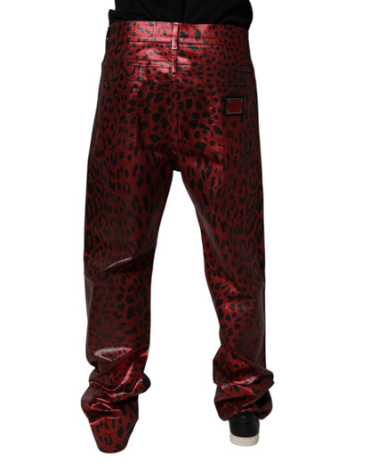 Jean droit homme en denim de coton Dolce & Gabbana rouge léopard