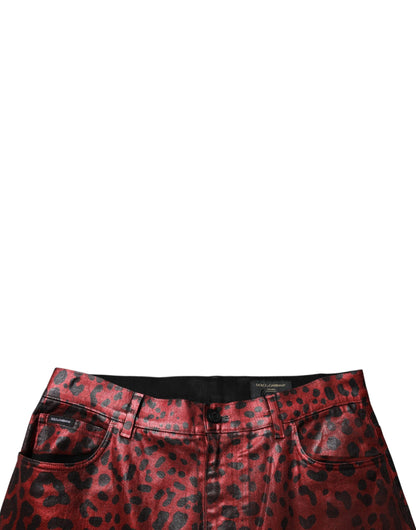 Jean droit homme en denim de coton Dolce & Gabbana rouge léopard