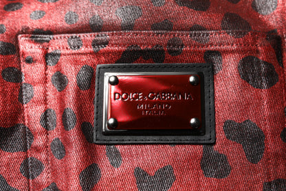 Jean droit homme en denim de coton Dolce & Gabbana rouge léopard