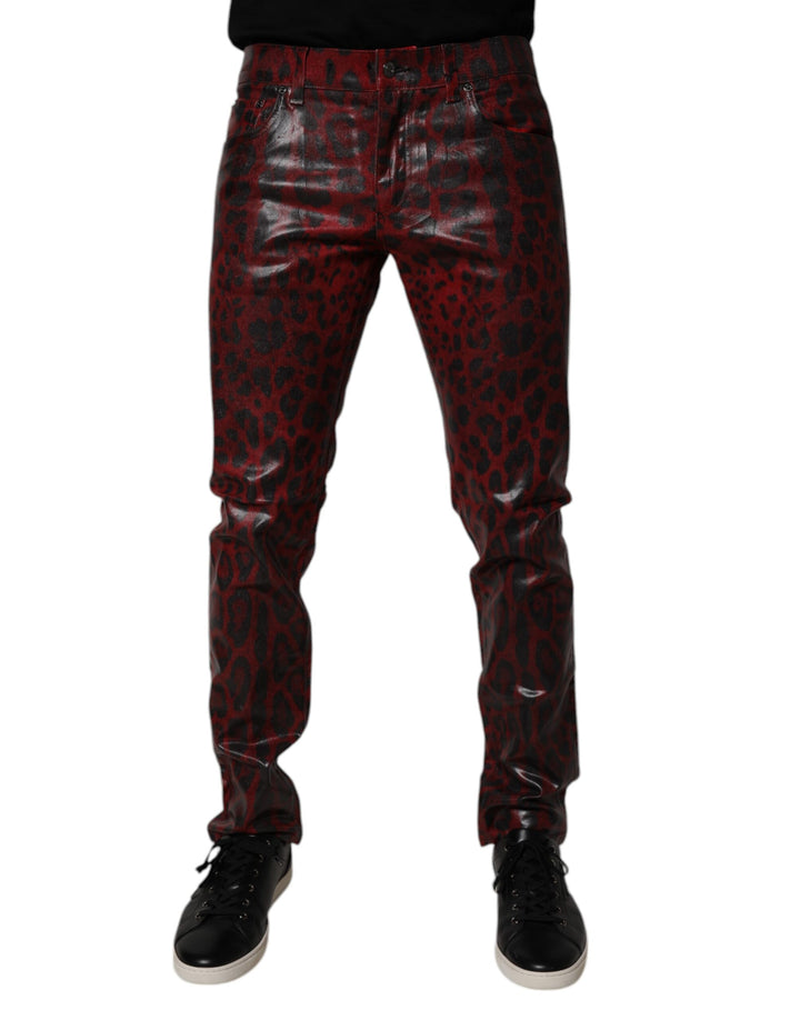Dolce & Gabbana Vaqueros ajustados de algodón con estampado de leopardo rojo para hombre