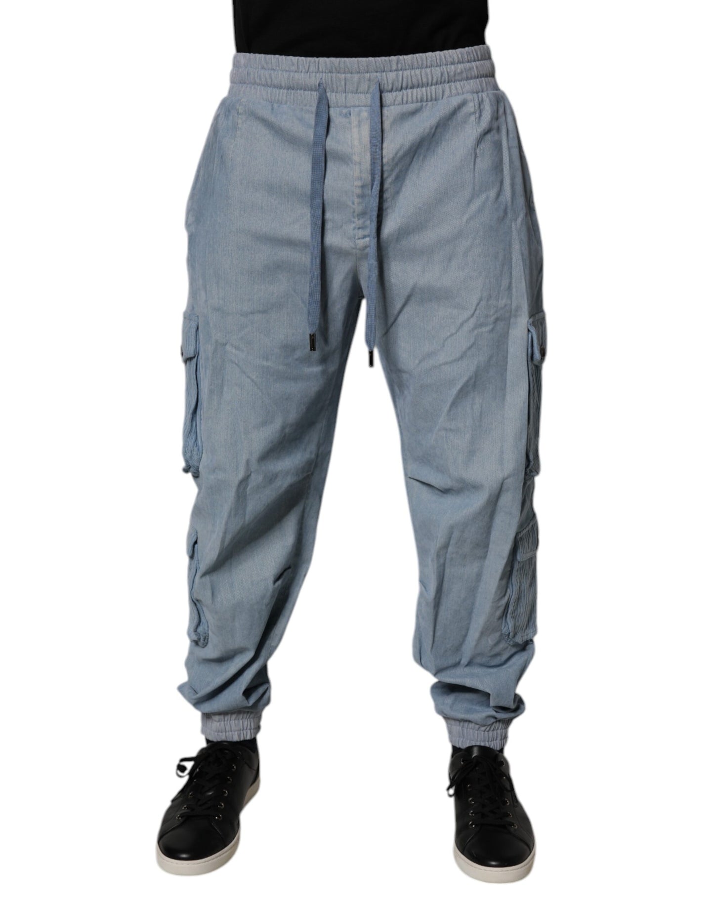 Pantalon Cargo Homme Dolce & Gabbana en Jean de Coton Bleu Clair