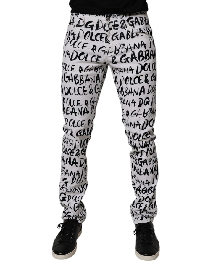 Vaqueros skinny de denim de algodón blanco con estampado del logo de Dolce & Gabbana