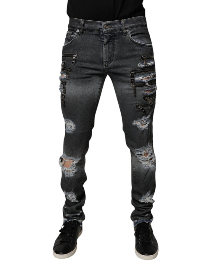 Jeans ajustados Dolce & Gabbana de algodón deshilachado gris oscuro