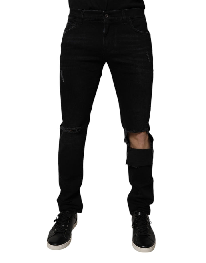 Dolce & Gabbana Vaqueros ajustados de algodón rotos negros para hombre