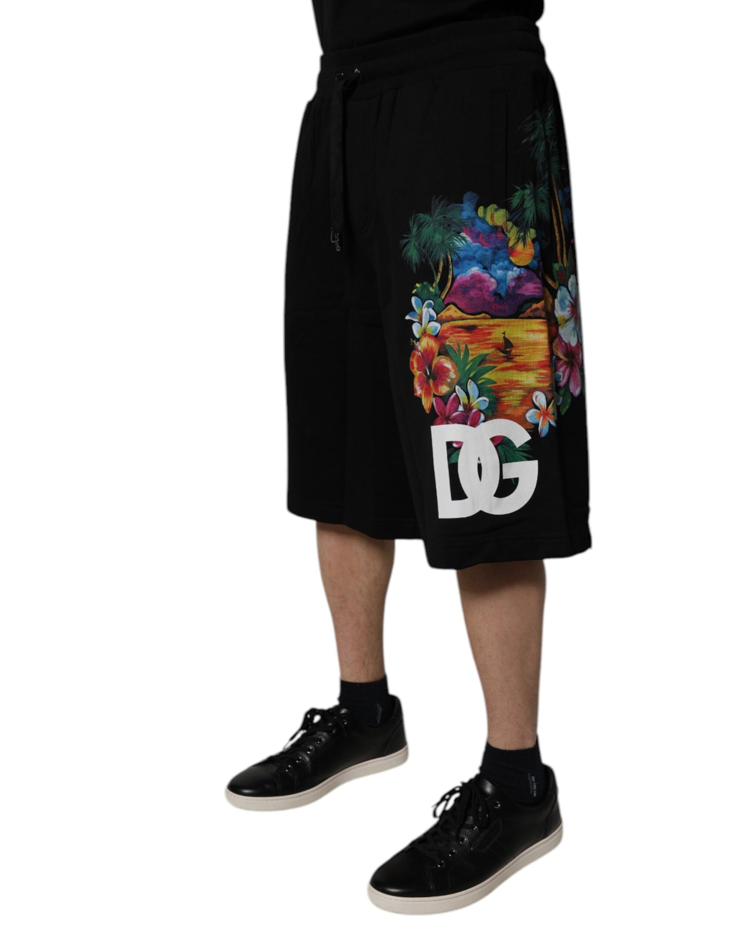 Shorts bermudas Dolce & Gabbana en coton noir imprimé floral logo