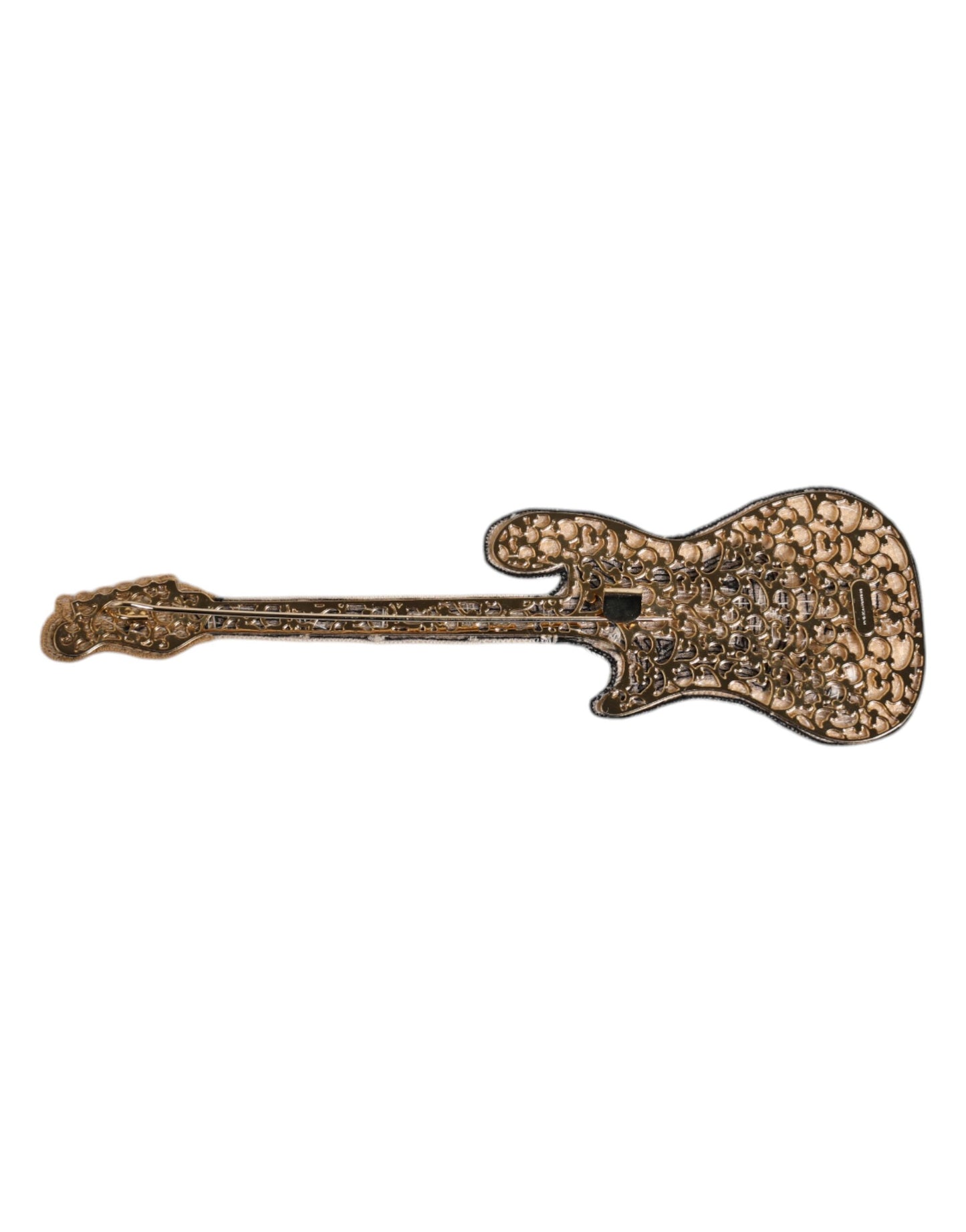 Broche en épingle à guitare Dolce & Gabbana en laiton doré avec perles et logo