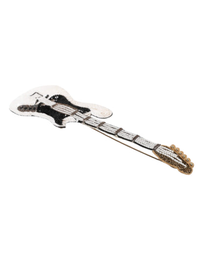 Broche en épingle à guitare Dolce & Gabbana en laiton doré avec perles et logo