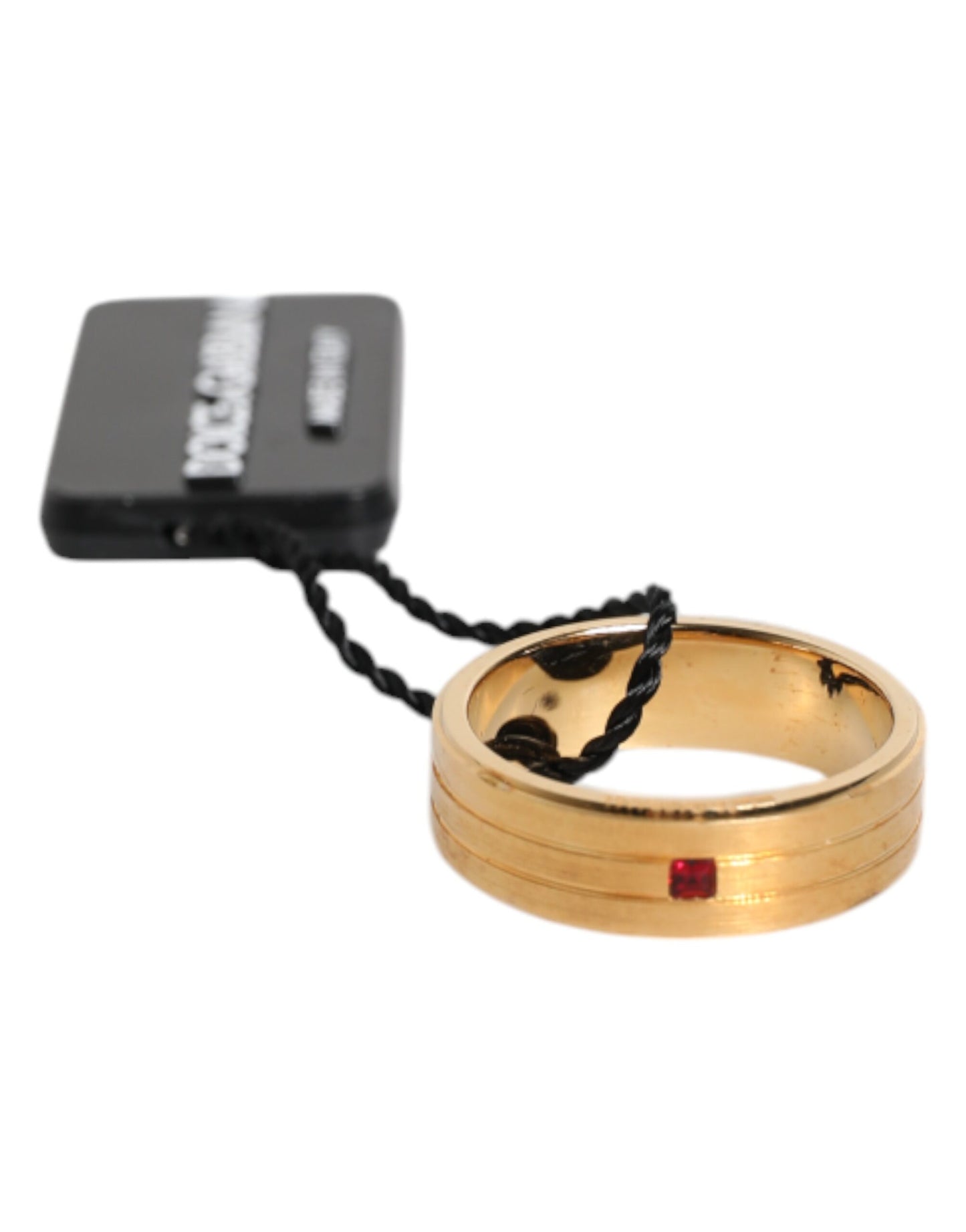 Dolce & Gabbana Gold Tone Brass Red Crystal DG Logo Ring