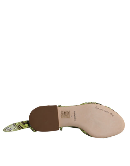 Dolce & Gabbana Green Animal Print Ankle Wrap Sandals Shoes