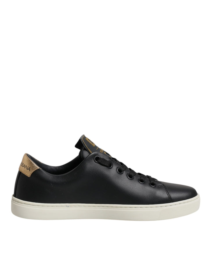Zapatillas Dolce & Gabbana de Cuero Negro con Corazón Dorado y Rojo