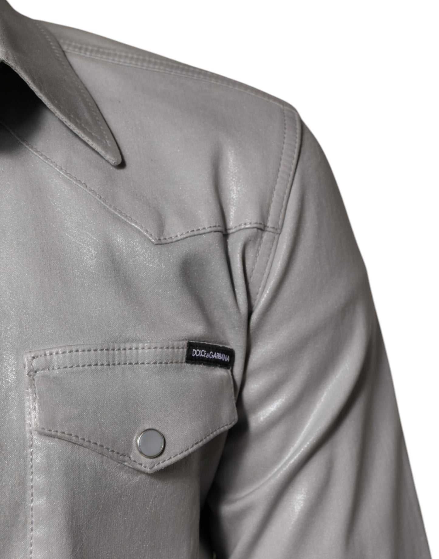Camisa de Algodón con Botones Gris Metalizado de Dolce & Gabbana