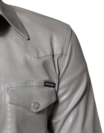 Camisa de Algodón con Botones Gris Metalizado de Dolce & Gabbana