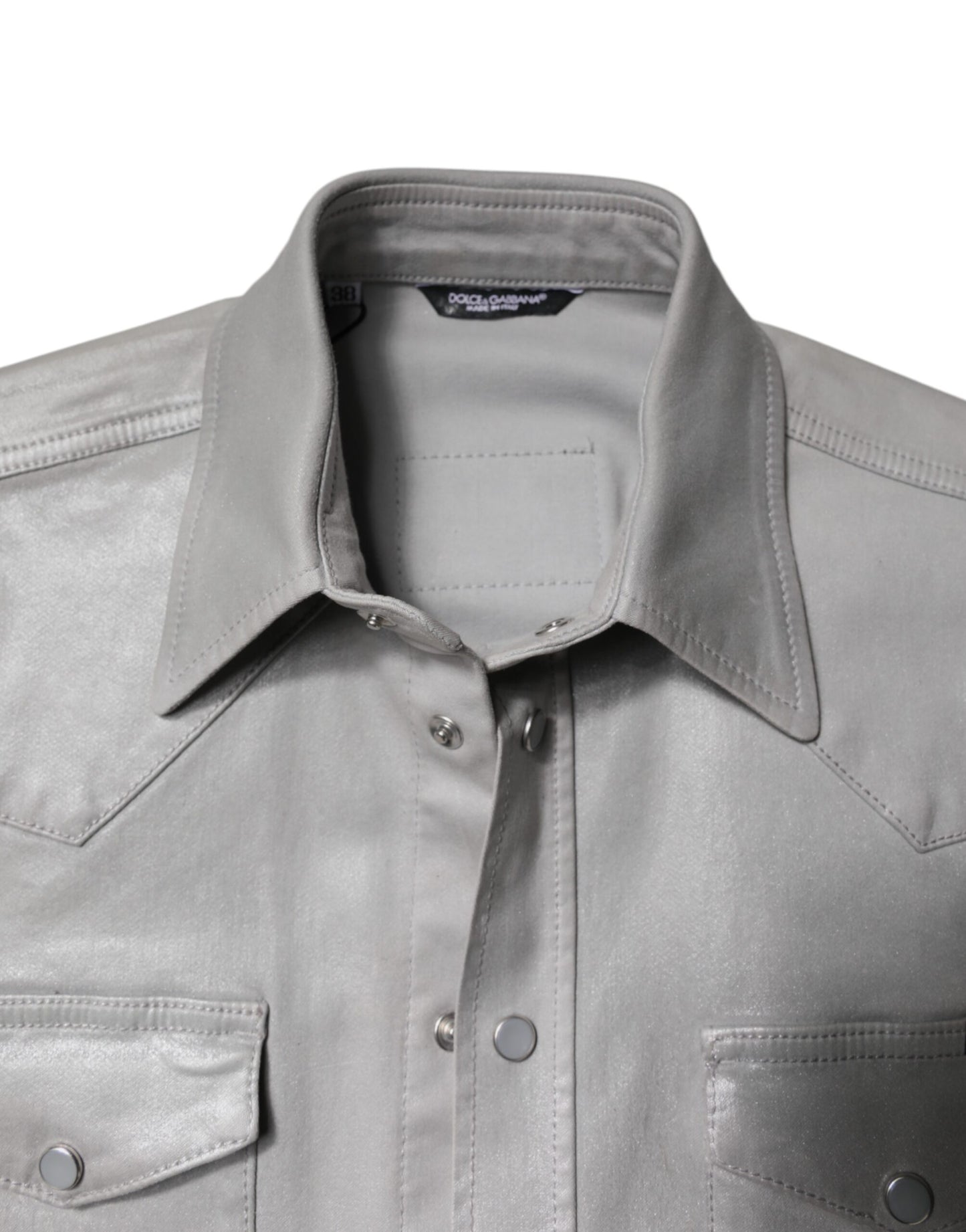 Camisa de Algodón con Botones Gris Metalizado de Dolce & Gabbana
