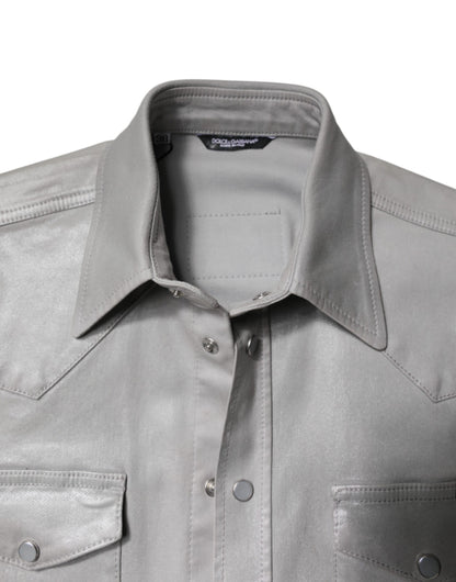 Camisa de Algodón con Botones Gris Metalizado de Dolce & Gabbana