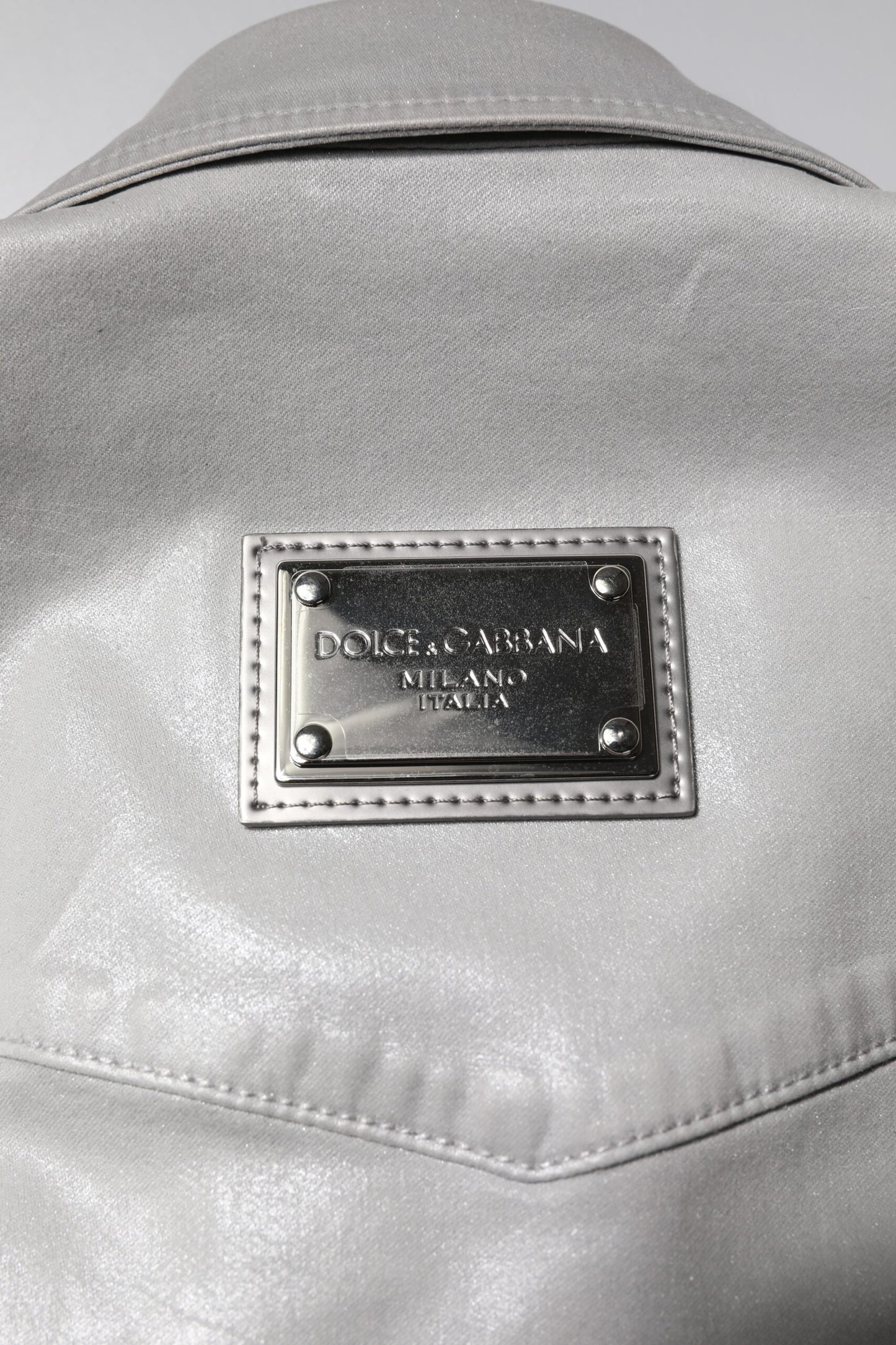 Camisa de Algodón con Botones Gris Metalizado de Dolce & Gabbana