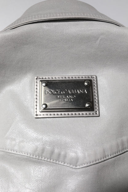 Camisa de Algodón con Botones Gris Metalizado de Dolce & Gabbana