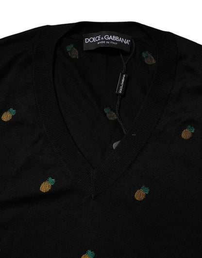 Pull ras du cou Dolce & Gabbana en maille ananas noire
