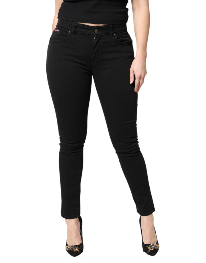 Jean slim en denim noir taille mi-haute en coton Dolce & Gabbana