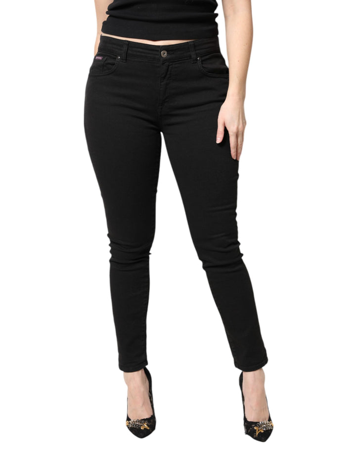 Jean slim taille mi-haute en denim de coton noir Dolce & Gabbana