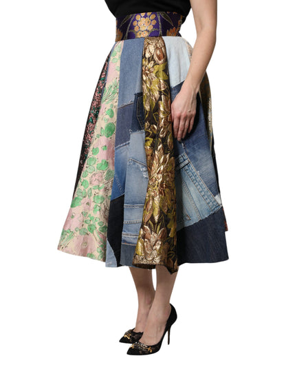 Falda midi de talle alto con patchwork multicolor de Dolce & Gabbana