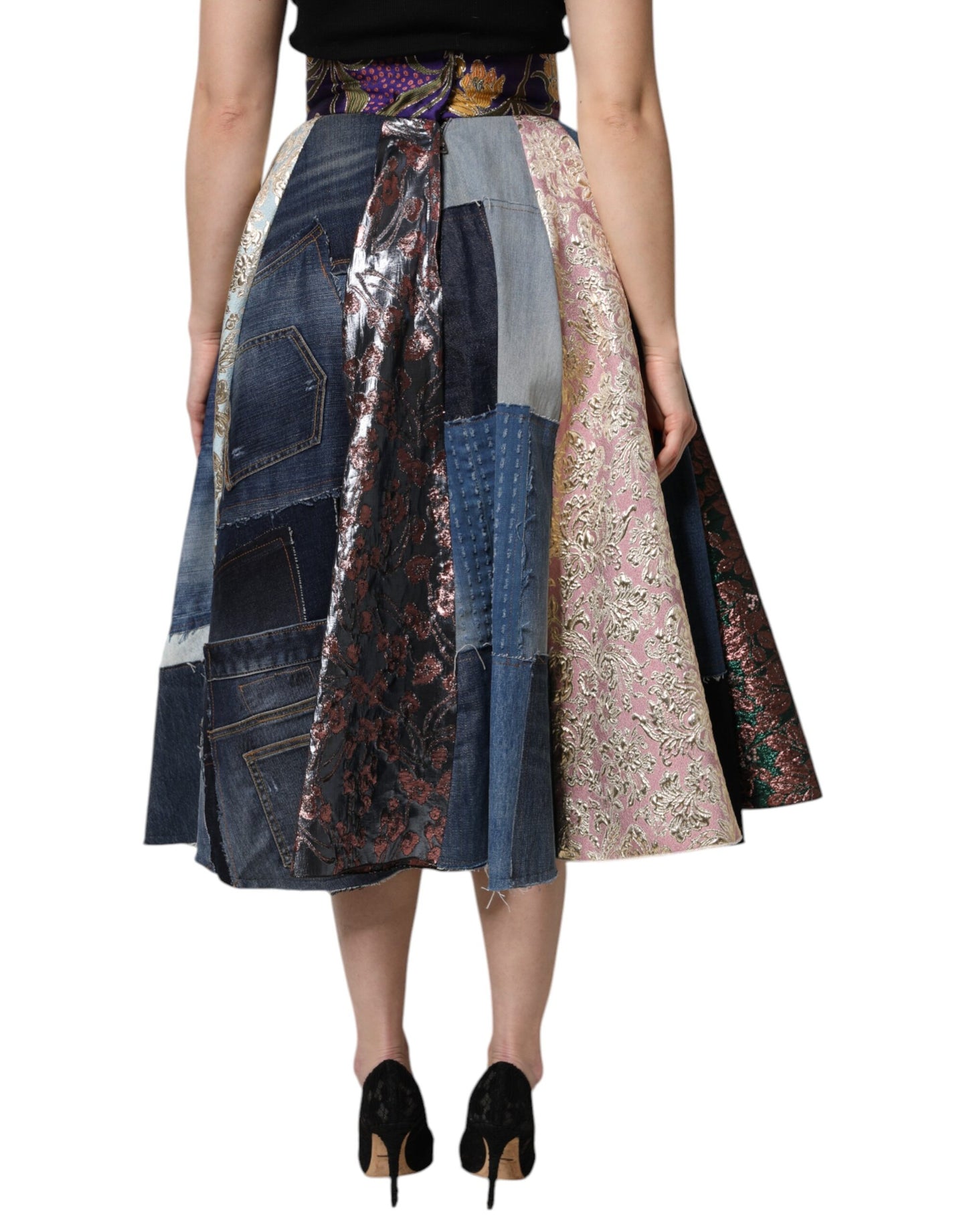 Falda midi de talle alto con patchwork multicolor de Dolce & Gabbana