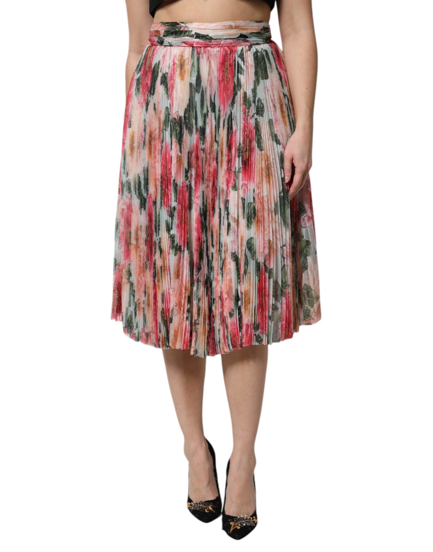 Falda midi de seda multicolor con estampado floral y talle alto de Dolce & Gabbana